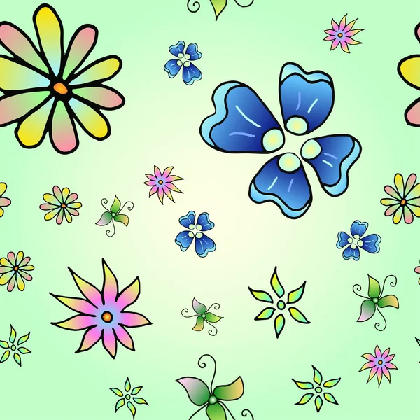 Απρόσκοπτη Μοτίβο Πολύχρωμο Σχέδιο Λουλουδιών Χειροποίητο Σκίτσο Που Απομονώνεται Λευκό — Διανυσματικό Αρχείο