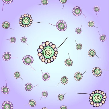 Renkli çiçek desenli kusursuz bir desen. El çizimi karalama beyaz arka planda izole. Rozet, logo, çıkartma, yazdırma için vektör illüstrasyonu.