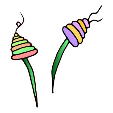 Renkli çiçek çizimi. Beyaz arkaplanda izole edilmiş karalama çizimi. Rozet, logo, çıkartma, yazdırma için vektör illüstrasyonu.