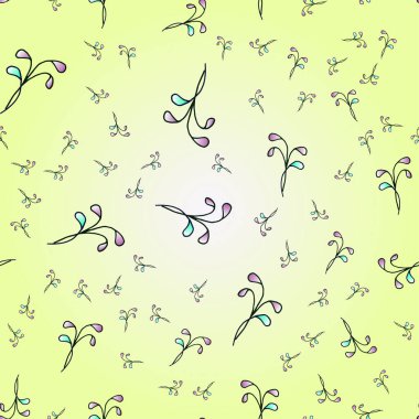 Renkli çiçek desenli kusursuz bir desen. El çizimi karalama beyaz arka planda izole. Rozet, logo, çıkartma, yazdırma için vektör illüstrasyonu.