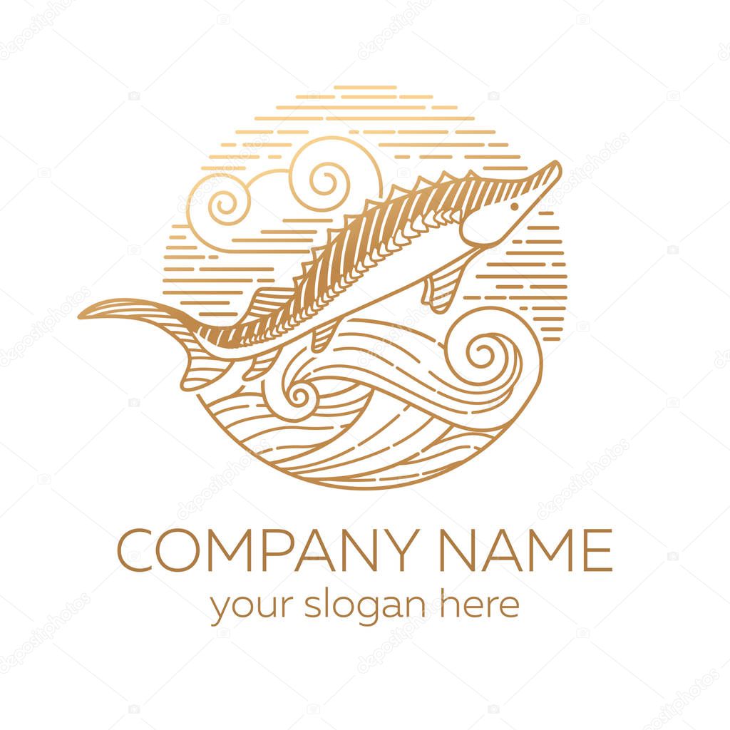 Vector logo sturgeon. Caviar production.