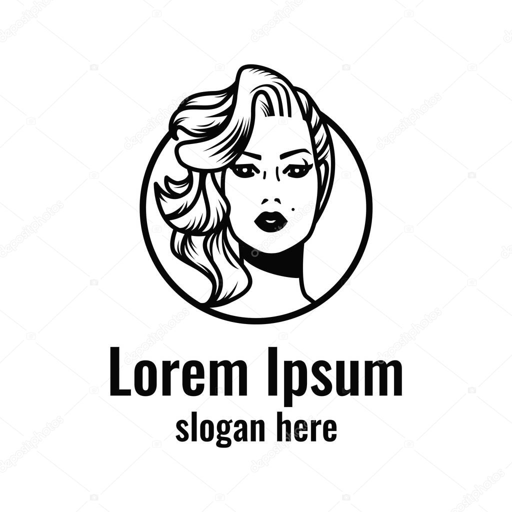 Beautiful girl logo. Vector illustration portrait of a girl. Logo woman. logo beauty.