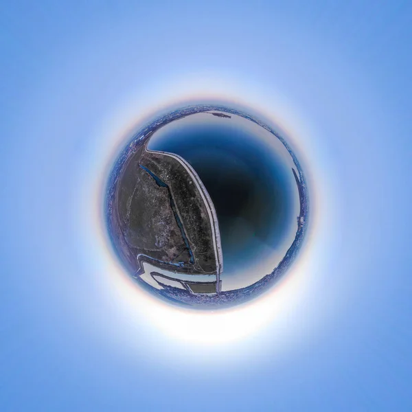 Aerial tiny planet photo took above Morii Lake, Bucharest, Romania — Stock Photo, Image