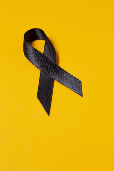 Black Awareness Ribbon Orange Background Symbol Mourning Copy Space — Stock Photo, Image