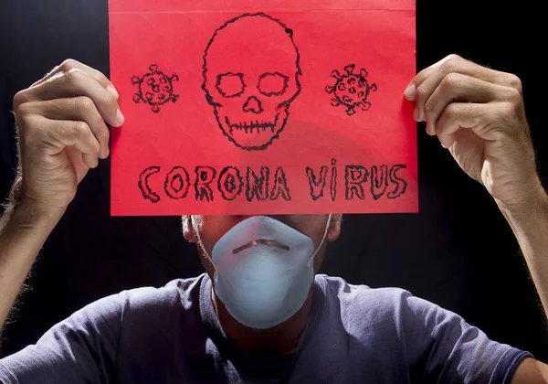 Disease coronavirus sign and surgical mask.death simbol — Stock Photo, Image