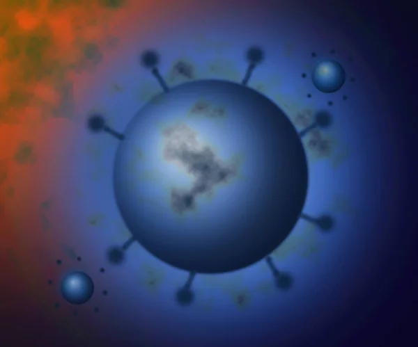 細胞の青とオレンジの背景のコロナウイルスイラストのデザイン ロイヤリティフリーのストック画像
