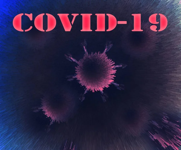 コロナウイルスのデザイン Covid 19細胞暗い背景のサインイラスト ストック画像