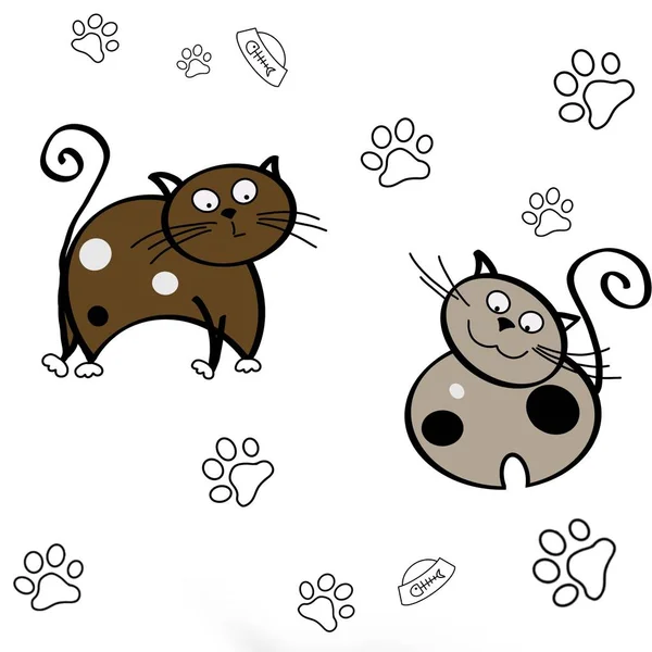 Иллюстрация Двух Кошек Чёрным Слоем Картина Двумя Кошками Две Кошки — стоковое фото