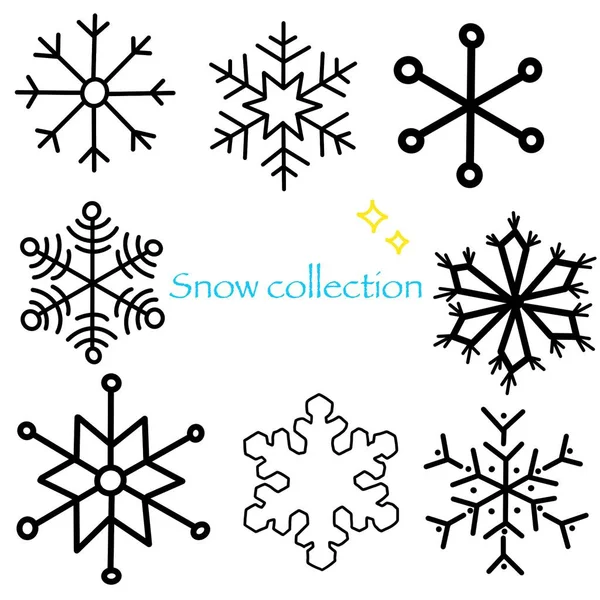 Illustrations of snowflakes 8 pieces black and white. Colorful leaves for collection.  Handmade sketch with petals and bouquets of daisies. Drawing of different trees: oak, maple, willow, cedar, viburnum, mountain ash, magnolia, palm, cherry, walnut,