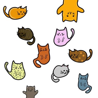 Illustrations of cats on the site. The picture with the two cats. Two cats on a white background. Cats. Cat paw prints. Cat prints. Kittens. Illustration of cats. Colorful leaves for collection.  Handmade sketch with petals and bouquets of daisies. 