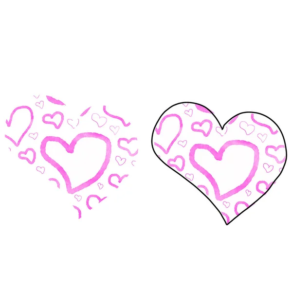 心で2つの心 恋のピンクの形 恋のカップルのためのイラスト ウェブサイトのアイコンとバナー 自由手描きポリゴンイラスト 透明なロマンチックなパターン — ストックベクタ