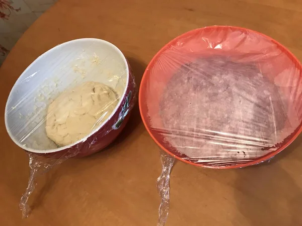 Masa Sobre Mesa Carne Picada Para Albóndigas Hornear Espacios Blanco — Foto de Stock