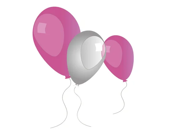Pembe Balonlar beyaz ve şeffaf arkaplanda izole edilmiş bir simge. Üç renkli balon. Düz biçim vektör illüstrasyonu.