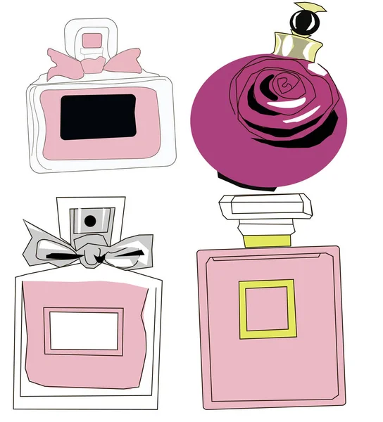 Набір гірких іконок PINK PERFUMES ON WHITE BACKGROUND — стокове фото