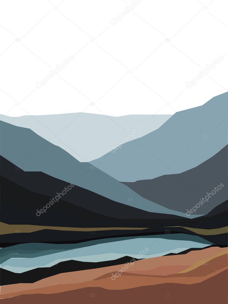 beautiful mountains landscap with the river . picture illustration template vector