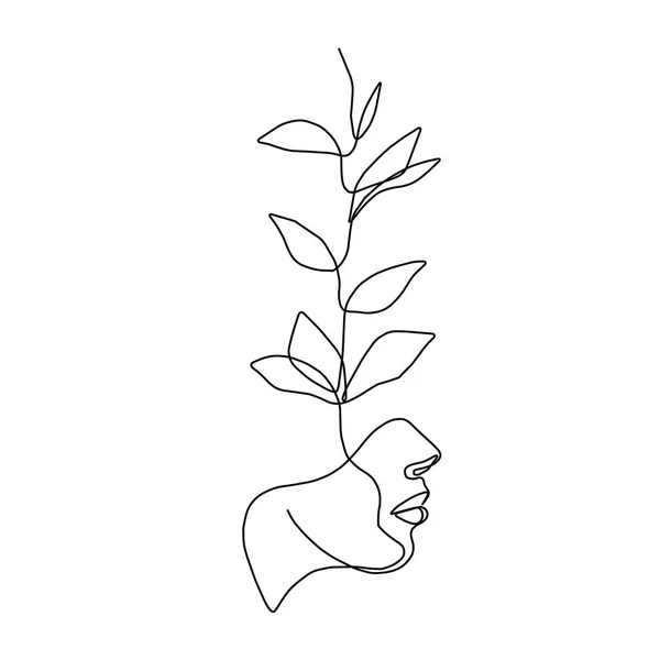 Continuous line, drawing of woman face, fashion concept, woman beauty minimalist with geometric doodle Abstract floral elements One line continuous drawing. vector illustration