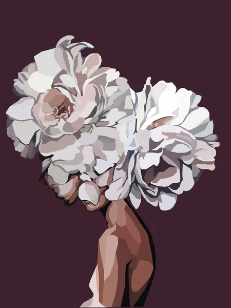 Chica Con Flores Blancas Instead Cabeza Abstracta Ilustración Vector Logotipo —  Fotos de Stock