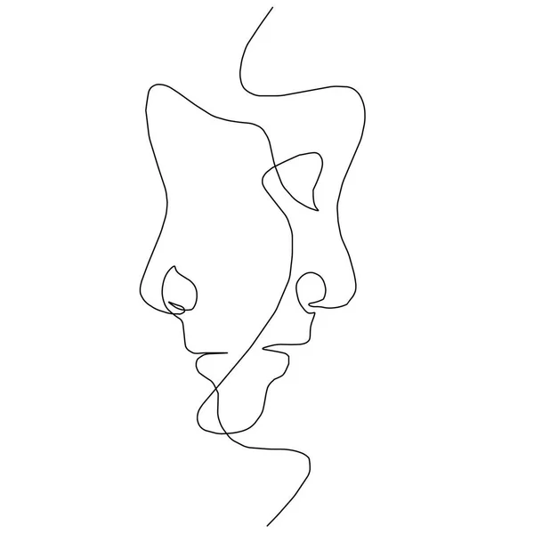 Çift çizgisi. Ben de seni seviyorum. Erkek ve kadın öpüşüyor. Aşk sembolü. Romantik vektör. Bir çift vektör çizgisi. İki yüz. Minimalist baskı. Düğün logosu. Hat logosu. İnsanlar logosu