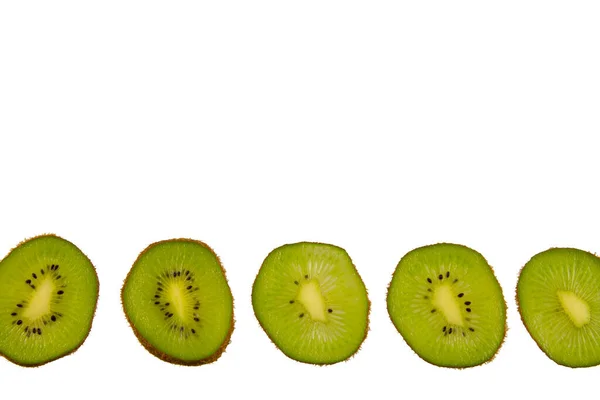 Plastry Kiwi Izolowane Białym Tle Copyspace Dla Tekstu — Zdjęcie stockowe