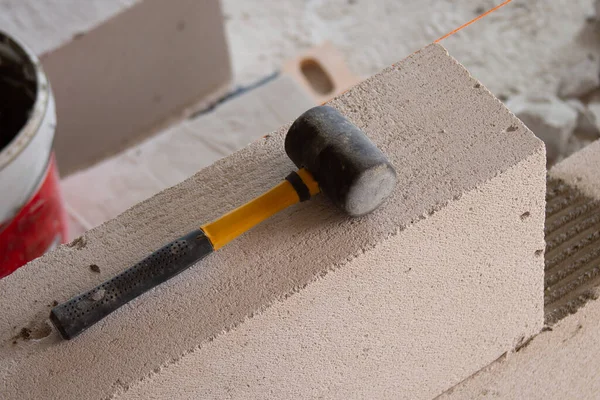 Primeiras Etapas Construção Uma Casa Blocos Silicato — Fotografia de Stock