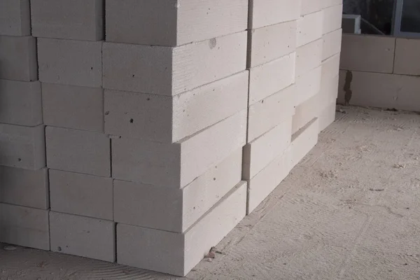 Aerated Concrete Blocks Floor Building Construction Sunlight Right — Stock Photo, Image