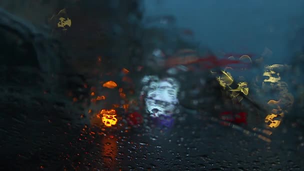 Rainy Dark Night View Car Waiting Red Light Other Vehicle — Stock Video