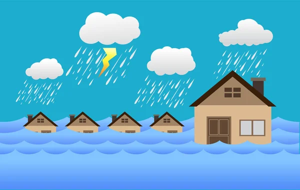 Stad, overstroming, regen en storm, vectorontwerp — Stockvector