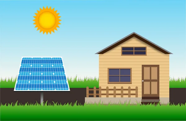 Green Energy Modern House Solar Cell — Stock Vector