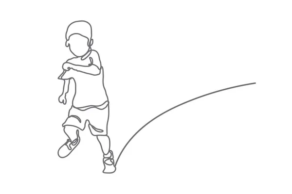 Little Boy Running Line Drawing Vector Design — 스톡 벡터