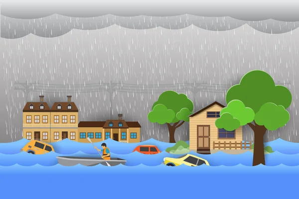 Alluvione Pioggia Tempesta Progettazione Vettoriale — Vettoriale Stock