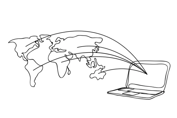 Computadora Redes Globales Concepto Comunicación Estilo Dibujo Línea Diseño Vectores — Archivo Imágenes Vectoriales