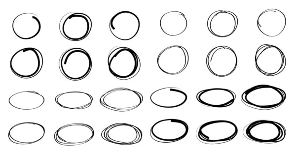 手描きの円と楕円形の線のスケッチ ベクトルデザイン — ストックベクタ