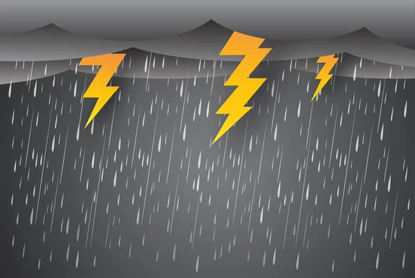 rain and storm with lightning thunder, Black sky weather, Natural disaster, vector design.