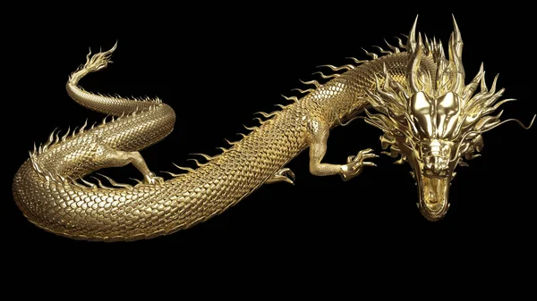 Full Body Gold Dragon Smart Pose Rendering Include Alpha Path — Stock Photo, Image