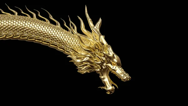 Cabeza Medio Cuerpo Dragón Oro Pose Inteligente Con Representación Incluyen — Foto de Stock