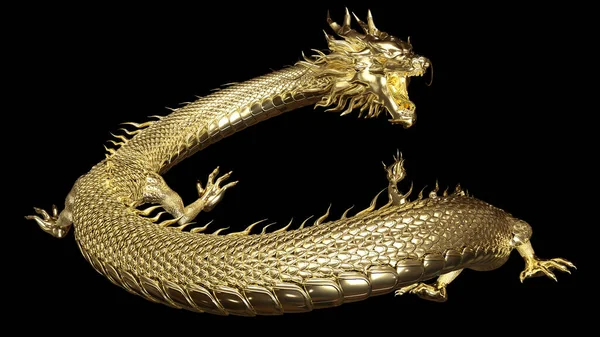 Full Body Gold Dragon Smart Pose Rendering Include Alpha Path — Stock Photo, Image