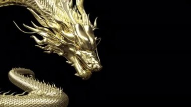 3D animasyon altın çin ejderhası yavaşça yere doğru ilerler 3D görüntüleme ile alfa yolu içerir.