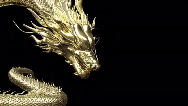 3D animáció arany kínai sárkány mozog lassabban a cél a padlón 3d renderelés közé alfa útvonal.