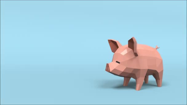 3D动画金币向下拉到储蓄罐 然后用3D渲染从猪嘴中取出钱 — 图库视频影像