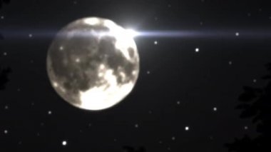 Cadı sürüşü süpürgesi dolunayda 3 boyutlu animasyon..