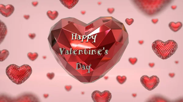 Happy Valentine Day Text Chromium Material Metalic Hero Heart Middle — Stock Photo, Image