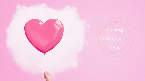 Happy Valentine Day Card Have Text Ballon Heart Shape Hand — Stock Photo, Image