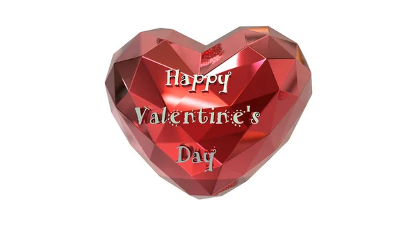 Renderowania Szczęśliwych Walentynek Tekst Chrom Materiał Matalic Czerwone Serce Zawierają — Zdjęcie stockowe