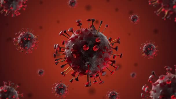 アニメーションループコロナウイルスは 3Dレンダリングで微生物学的背景に多くの細胞を飛んで — ストック動画