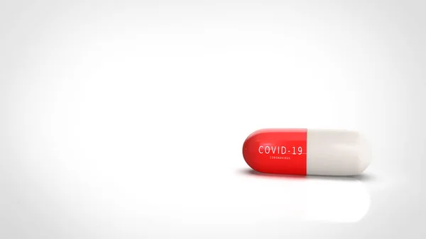 Covid Κάψουλα Εμβόλιο Κόκκινο Λευκό Χρώμα Περιλαμβάνει Κείμενο Στην Κόκκινη — Φωτογραφία Αρχείου