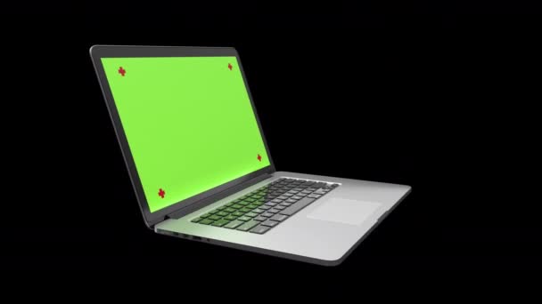 Laptop Notebook Kapcsolótábla Körül 360 Fok Zöld Képernyő Monitor Piros — Stock videók