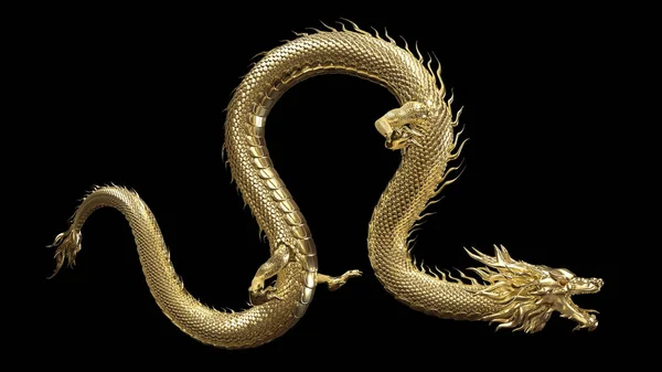 Full Body Gold Dragon Bend Body Pose Rendering Include Alpha — Stock Photo, Image