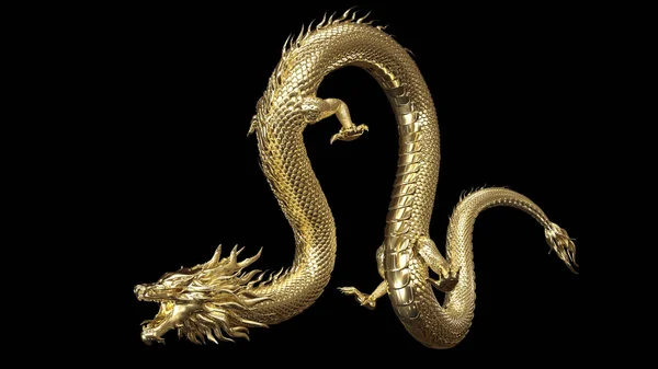 Dragonul Aur Complet Corpului Poziția Corpului Îndoit Redare Includ Calea — Fotografie, imagine de stoc