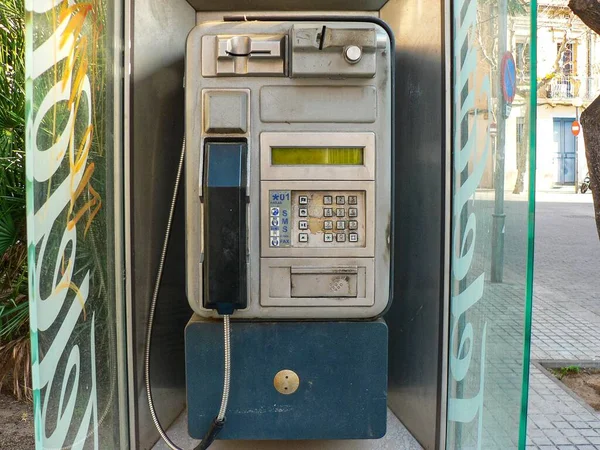 Public phone booth in Spain city Badalona — Stock Photo, Image