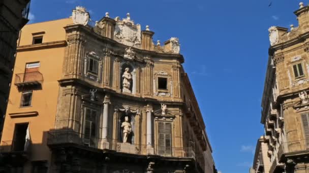 Quatro Canti Palermo Sicilië Italië Barokke Gevel Van Gebouwen Uit — Stockvideo